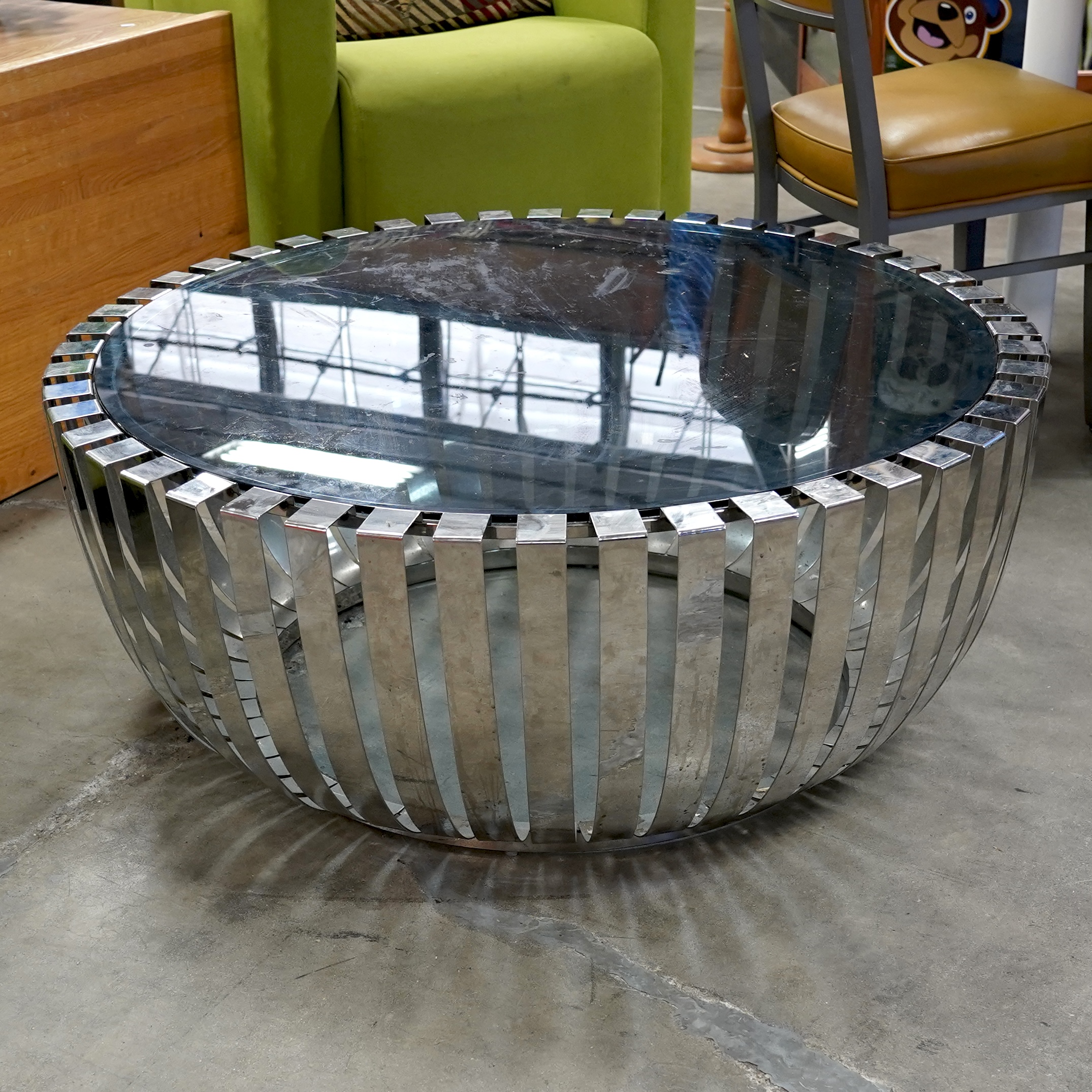 Glass and Metal Round Coffee Table