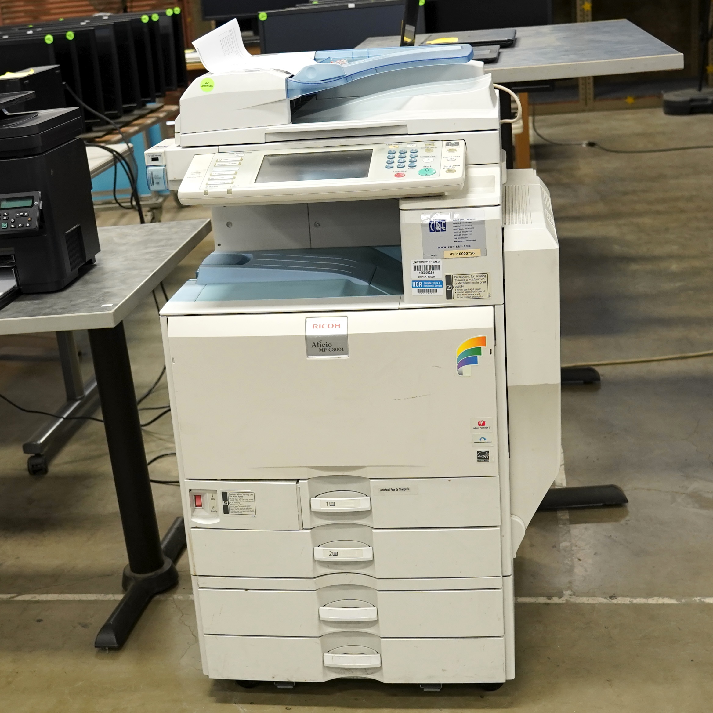 Ricoh Aficio MP C3001 color multifunction laser printer (MFP).