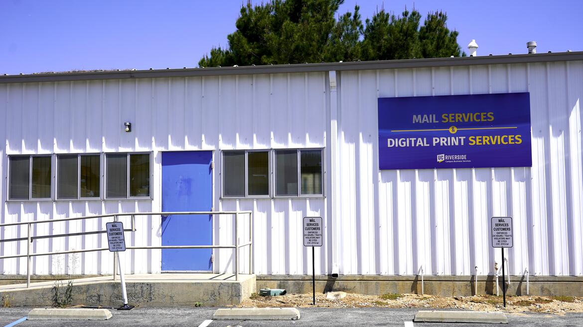Exterior of Mail Services building and entrance.